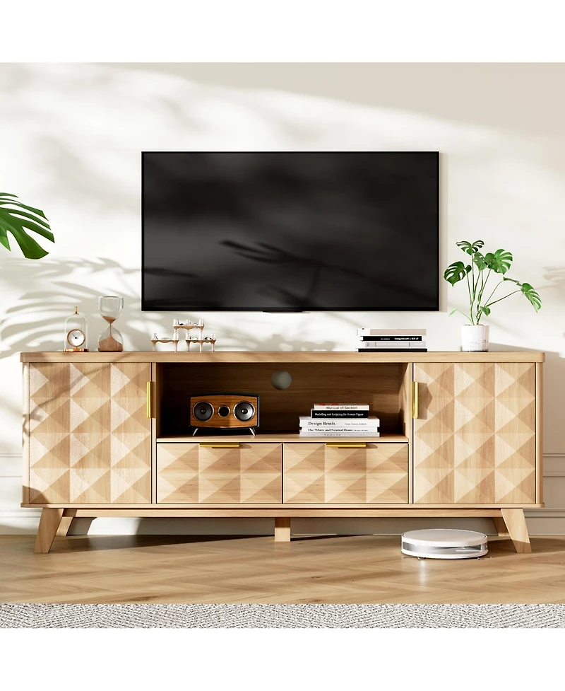 Vlsrka 63" Tv Stand for TVs Up to 65", Modern Entertainment Center with Storage Cabinets, 2 Drawers, Adjustable Shelves and Cable Management