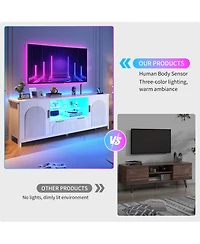 Vlsrka 63" Fluted Tv Stand with Charging Station, Led Lights and Adjustable