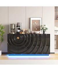 Vlsrka 63" Sideboard Cabinet with Led Lights, Charging Station and Motion Sensor