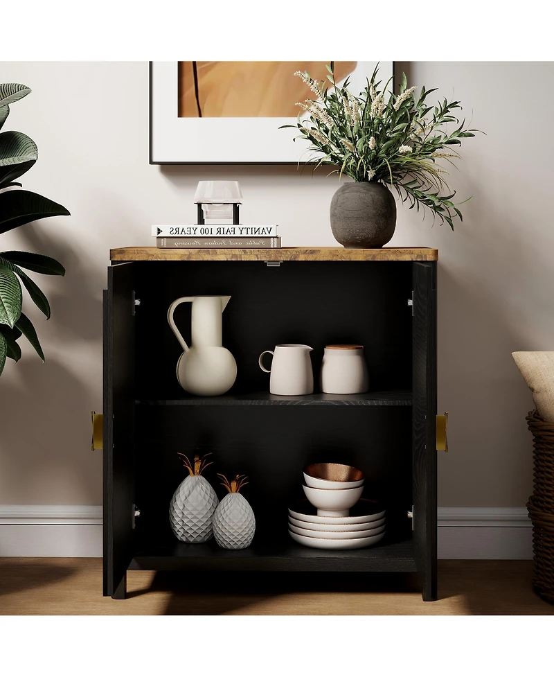 Vlsrka 31.5" Accent Cabinet with Adjustable Shelf, 2-Door Storage Cabinet with Gold Handles