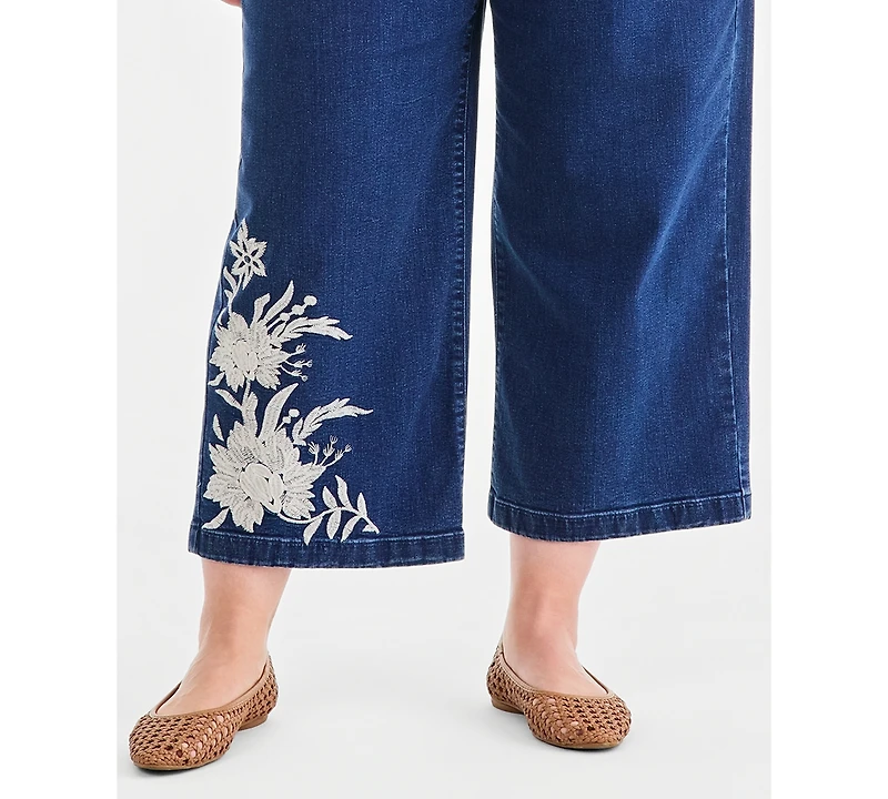 Style & Co Plus High-Rise Wide-Leg Embroidered Ankle Jeans, Macy's Exclusive
