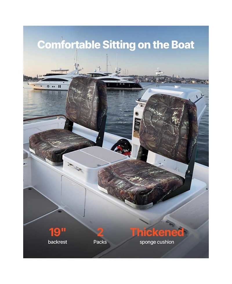 Sevorley Folding Low-Back Boat Seats, Camouflage, Set of 2
