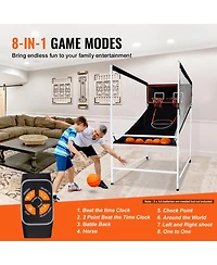 Sevorley Arcade Cage Basketball Game, 2-Player Indoor Dual Shot Hoops with 5 Balls, 8 Game Modes, Electronic Scoreboard and Pump