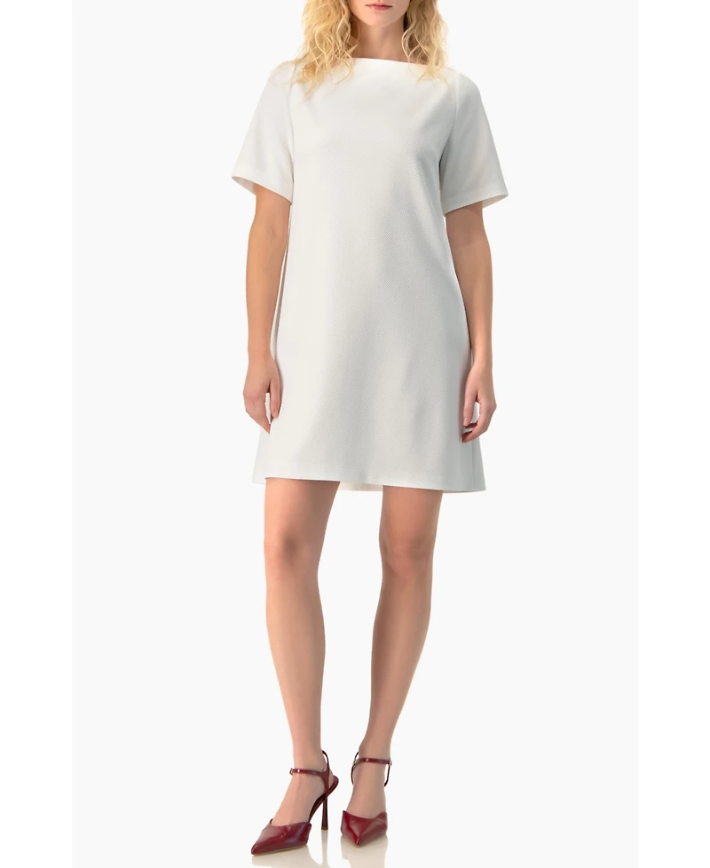 Ivonne Women's Clean Boat-Neck Short-Sleeve Shift Mini Dress