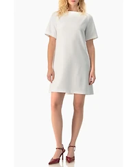 Ivonne Women's Clean Boat-Neck Short-Sleeve Shift Mini Dress