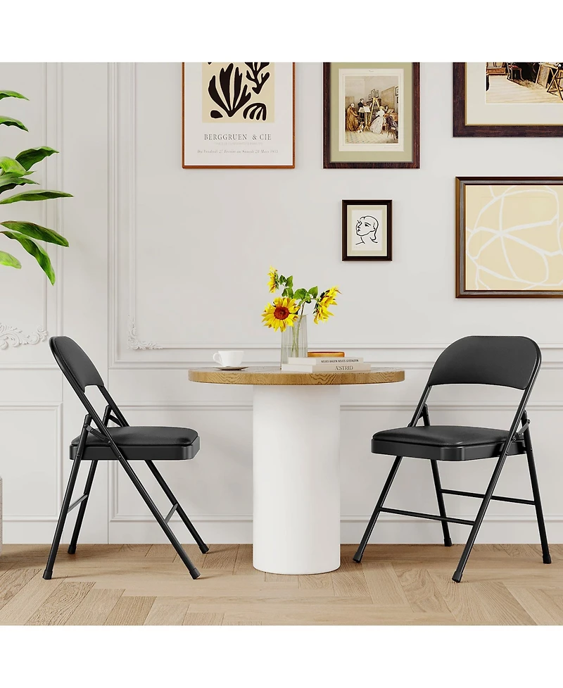 homfan Metal Folding Chairs with Padded Seat and Back, Portable Stackable Side Chair with Steel Frame