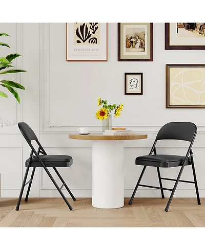 homfan Metal Folding Chairs with Padded Seat and Back, Portable Stackable Side Chair with Steel Frame