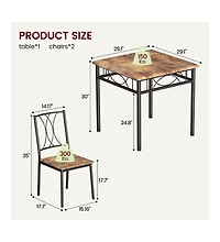 homfan 3-Piece Retro Dining Set, Square Table and 2 Chairs for Small Spaces