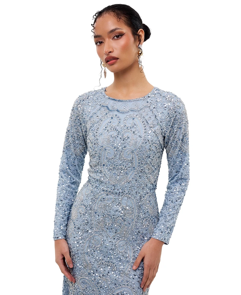 Maryisa Women's Modest Embellished Sequins Fitted Maxi Dress