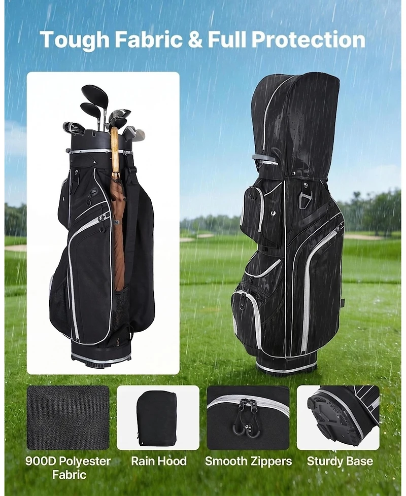 Sevorley 14-Way Golf Cart Bag, 900D Polyester, 13 Pockets, Rain Hood and Strap