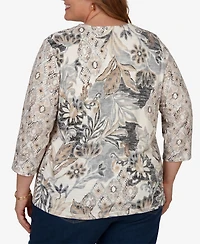 Alfred Dunner Plus Geo Leaf Patchwork Knit Top