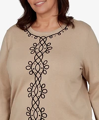 Alfred Dunner Plus Center Scroll Soutache Sweater