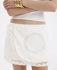 Mango Women's Openwork-Embroidery Mini Low-Waist Cotton Skirt