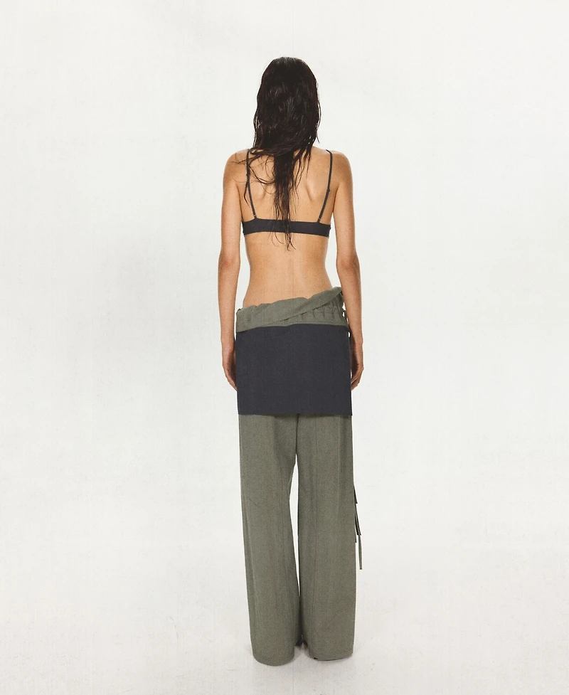 Mango Women's Tied Overlay Wide-Leg Cotton-Blend Pants