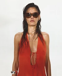 Mango Women's Halter Bows Silk Overlay Dress