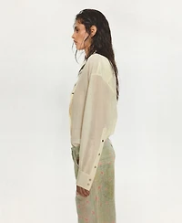 Mango Women's Beaded Belt Semi-Sheer Shirt