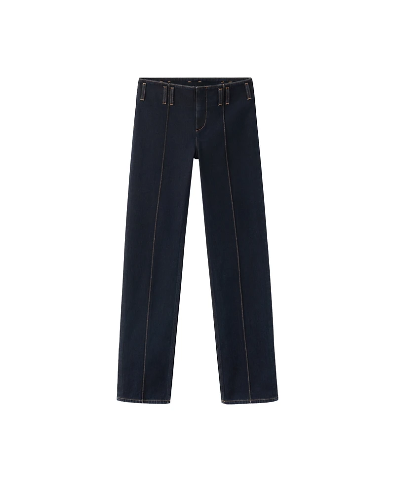 Mango Women's Low-Rise Straight-Leg Contrasting Stitching Jeans