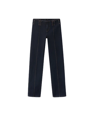 Mango Women's Low-Rise Straight-Leg Contrasting Stitching Jeans