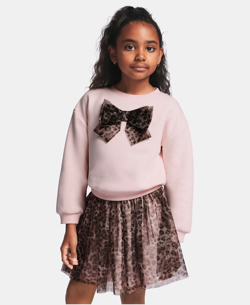 Kids Headquarters Toddler Girls' 2T-4T Sweatshirt and Leopard Print Skirt, 2-Piece Set