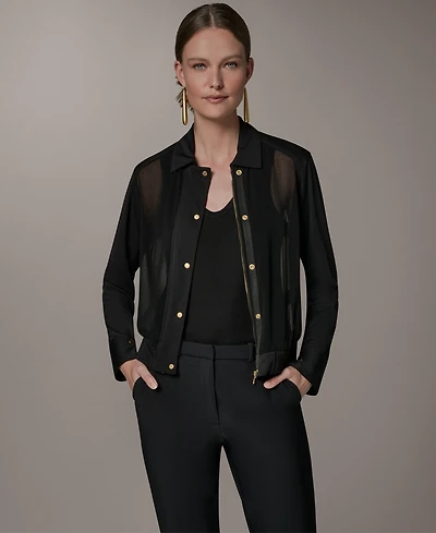 Donna Karan New York Women's Mixed Media Zip-Front Jersey Jacket