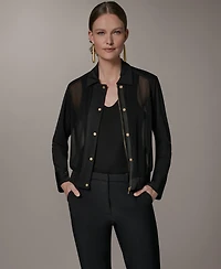 Donna Karan New York Women's Mixed Media Zip-Front Jersey Jacket