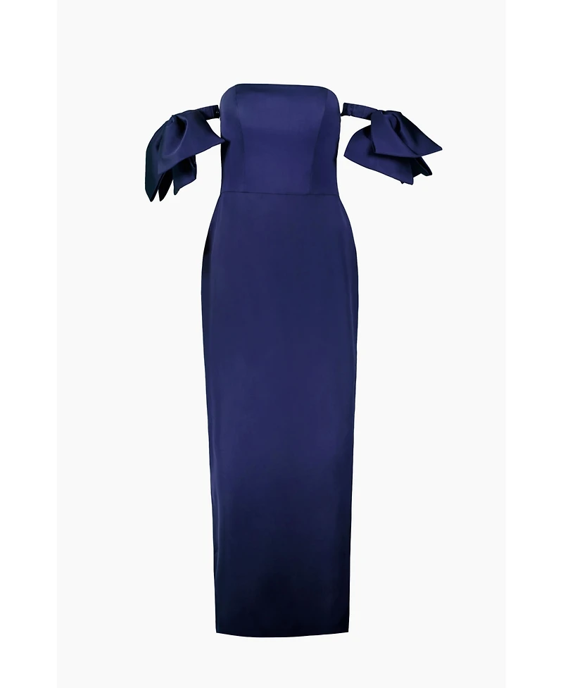 Ivonne Women's Strapless Column Gown with Detachable Bow Sleeves