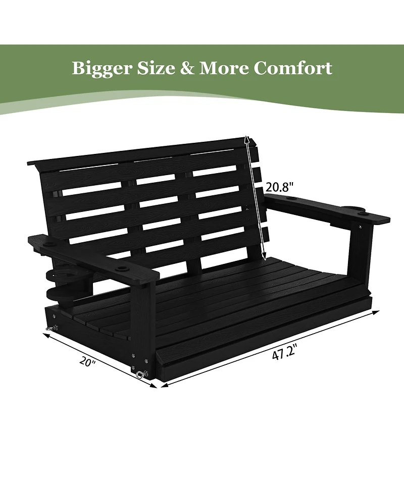 Innovaze 4ft All-Weather Hips Outdoor Porch Swing, Heavy-Duty Hanging Patio Bench with Foldable Cup Holders and Stainless Steel Hardware