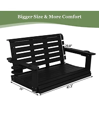 Innovaze 4ft All-Weather Hips Outdoor Porch Swing, Heavy-Duty Hanging Patio Bench with Foldable Cup Holders and Stainless Steel Hardware