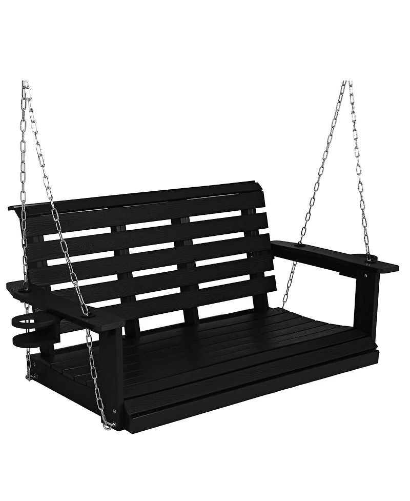Innovaze 4ft All-Weather Hips Outdoor Porch Swing, Heavy-Duty Hanging Patio Bench with Foldable Cup Holders and Stainless Steel Hardware