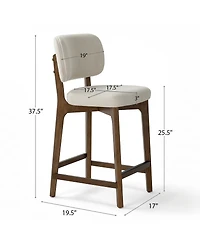 Maison Boucle Counter Height Bar Stools Set of 6, Linen-Blend Upholstered With Padded Seat, Solid Wood Frame for Kitchen and Dining