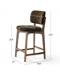 Maison Boucle 25.5" Counter-Height Bar Stools Set of 3, Velvet Upholstered Counter With Curved , Solid Wood Frame Footrest