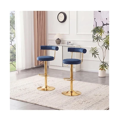 Maison Boucle Velvet Upholstered Swivel Adjustable Bar Stools Set of 2, Counter-Height Chairs with Gas Lift, Electroplated Gold Base