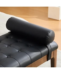 Maison Boucle 66" Upholstered End of Bed Bench with Headrest, Nano Leather Upholstery Button-Tufted Bench, Solid Rubberwood Legs, Entryway Shoe