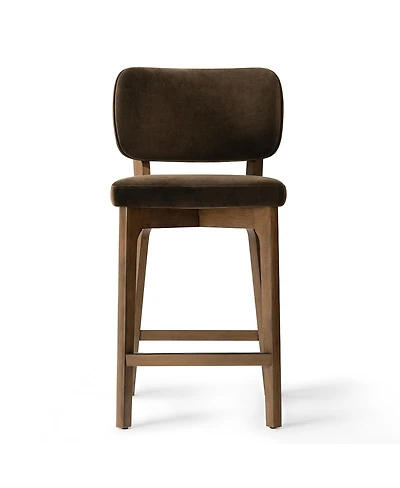 Maison Boucle Counter-Height Bar Stools Set of 6 for Large Islands, Velvet Upholstered Counter With Curved Back, Solid Wood Frame Footrest