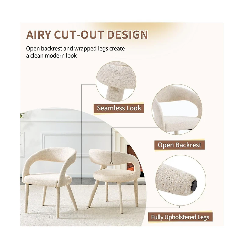 Maison Boucle Upholstered Dining Chair, Open Back Accent Chairs, Modern Scandinavian Side Chairs for Room and Vanity
