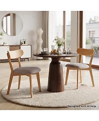 Maison Boucle Modern Farmhouse Dining Chair, Solid Oak Construction, Upholstered Cushion Seat, Curved Backrest