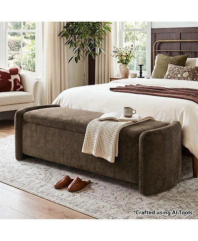 Maison Boucle 60" End-of-Bed Storage Bench With Lift-Top, Chenille Upholstered Ottoman Bench, Modern Entryway Seat for Bedroom or Living Room