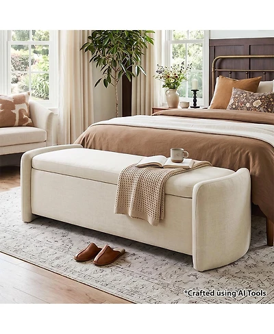 Maison Boucle 60" End-of-Bed Storage Bench With Lift-Top, Chenille Upholstered Ottoman Bench, Modern Entryway Seat for Bedroom or Living Room