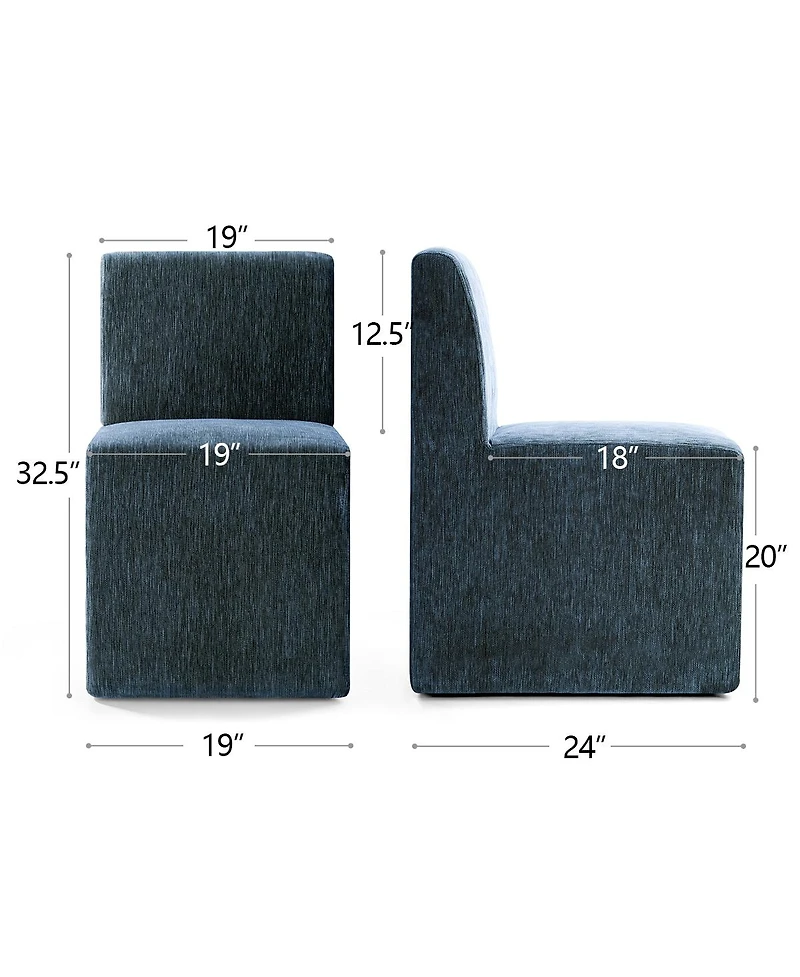 Maison Boucle Chenille Upholstered Dining Chair Set of 2 With Hidden Caster Wheels, Fully Side Chairs, Japandi Modern Seating