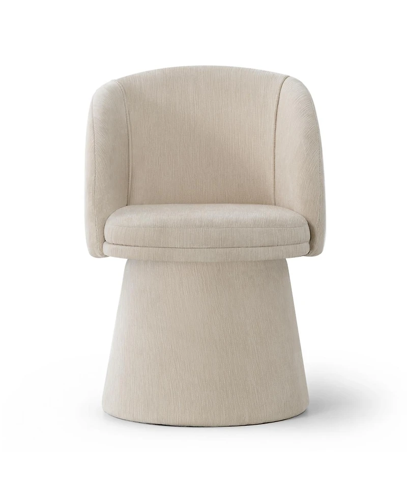 Maison Boucle Modern Upholstered Swivel Dining Chair, Textured Chenille Fabric With Curved Barrel Back, Pedestal Base Accent Chair