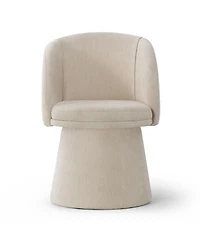 Maison Boucle Modern Upholstered Swivel Dining Chair, Textured Chenille Fabric With Curved Barrel Back, Pedestal Base Accent Chair