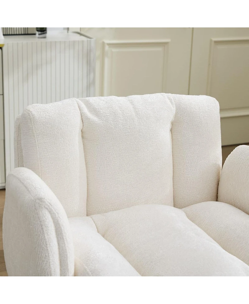 Maison Boucle Modern Chenille Swivel Office Chair, Height-Adjustable Task Chair with Flip-Up Armrests, Double-Cushioned Desk for Home