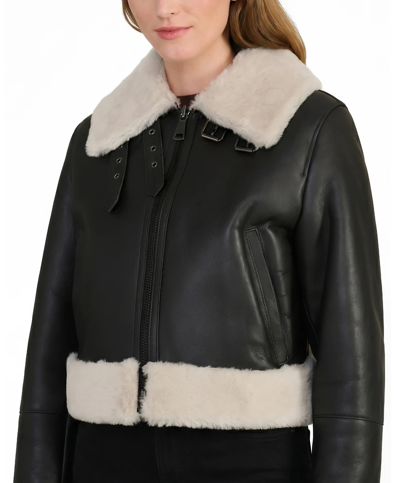 Furniq Uk Women's Emery Shearling Cropped Flight Jacket