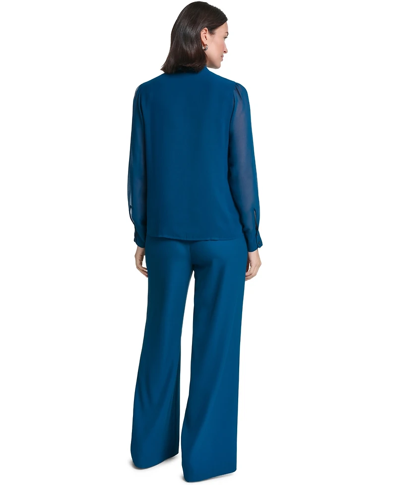 Calvin Klein Women's Long-Sleeve Ruffle Front Mock Neck Blouse