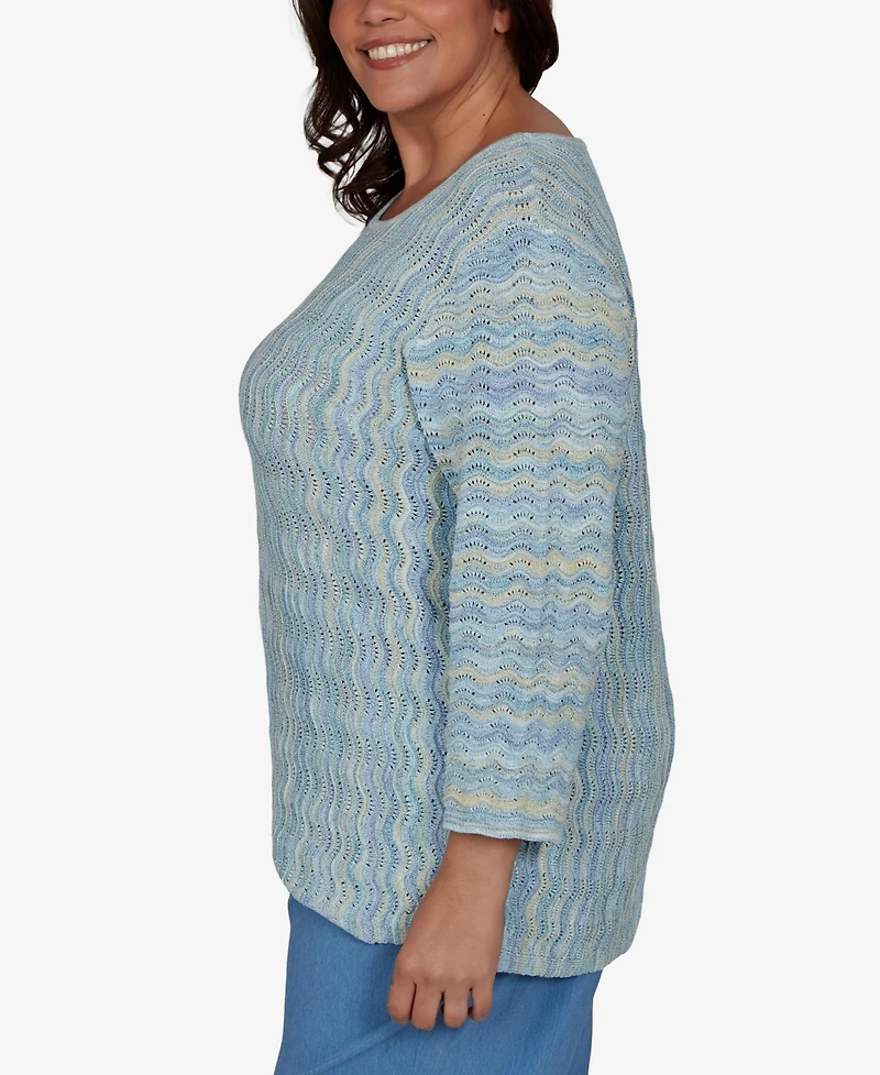 Alfred Dunner Plus Provence Scalloped Stripes Textured Sweater
