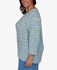Alfred Dunner Plus Provence Scalloped Stripes Textured Sweater