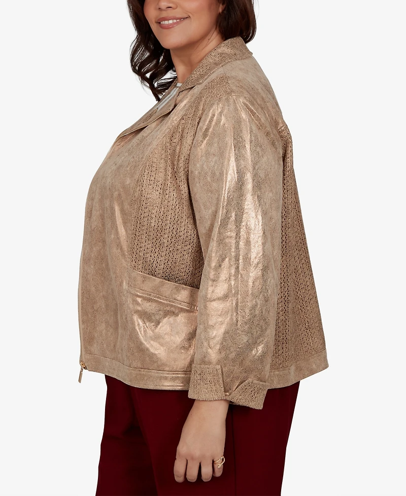 Alfred Dunner Plus Union Square Mixed Media Knit Back Jacket