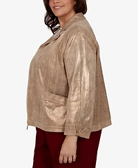 Alfred Dunner Plus Union Square Mixed Media Knit Back Jacket