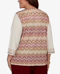 Alfred Dunner Plus Union Square Medallion Embroidered Printed Back Top