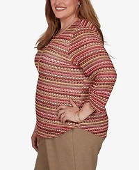 Alfred Dunner Plus Union Square Spacedye Biadere Stripe Top with Necklace